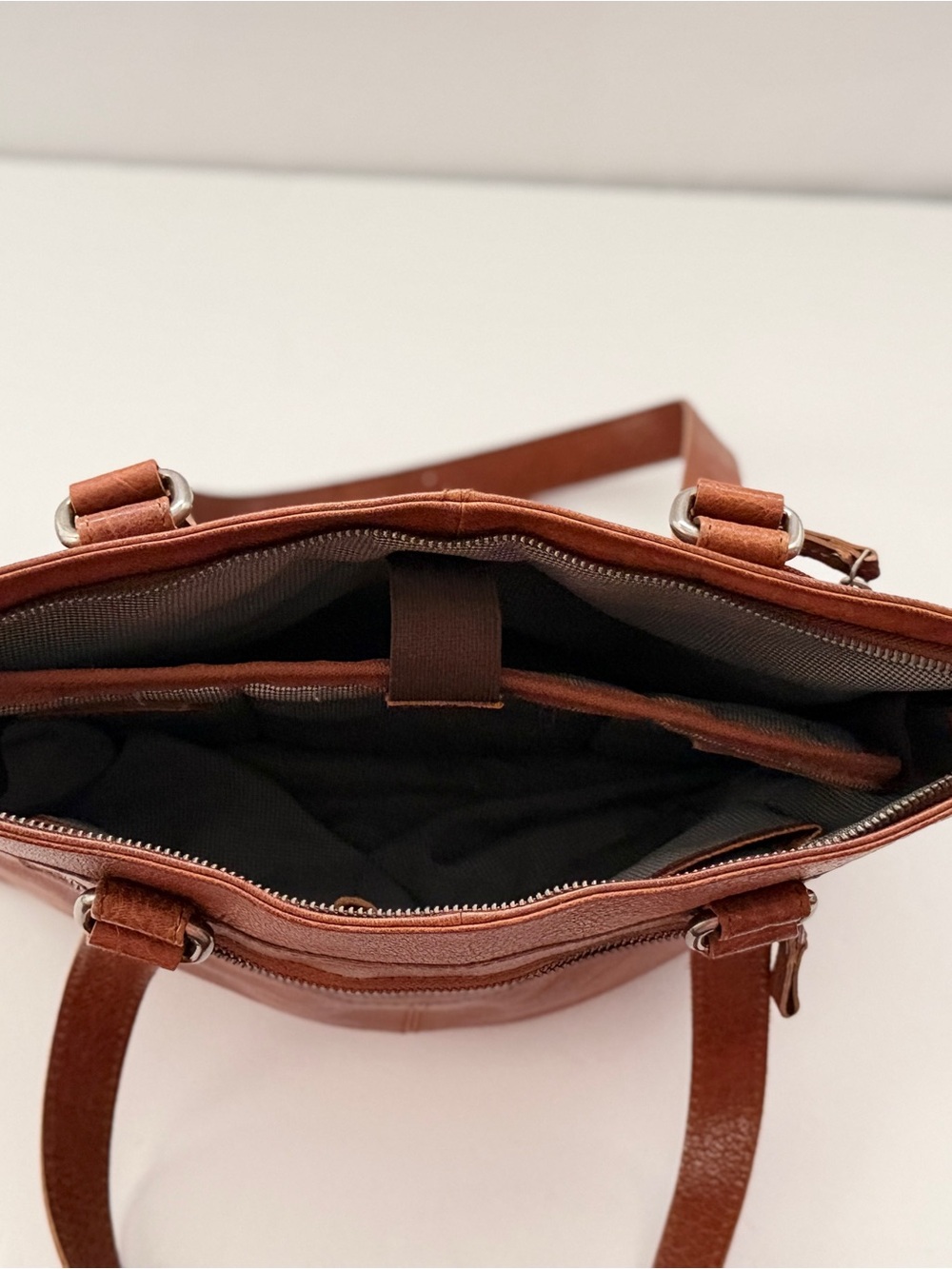 SPIKES & SPARROW Leather Laptop Bag Shoulder Tote Purse zip in Brandy Cognac - Picture 8 of 15